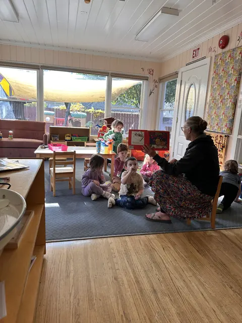 Circle time on the classroom rug
